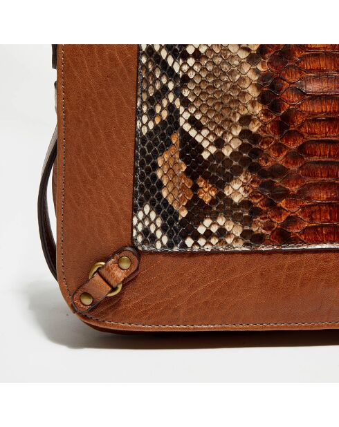 Sac bandoulière en Cuir d'Agneau & Python Seren havane - 25x11x16.5 cm