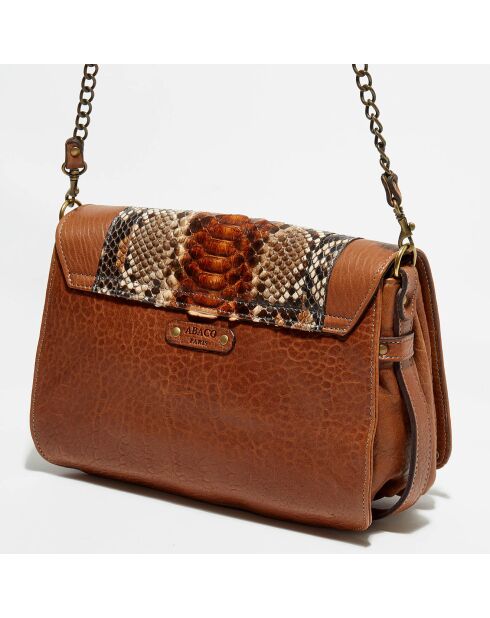 Sac bandoulière en Cuir d'Agneau & Python Seren havane - 25x11x16.5 cm
