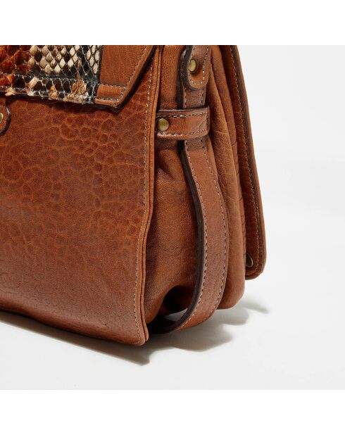 Sac bandoulière en Cuir d'Agneau & Python Seren havane - 25x11x16.5 cm