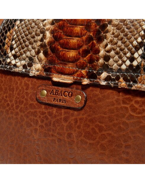 Sac bandoulière en Cuir d'Agneau & Python Seren havane - 25x11x16.5 cm