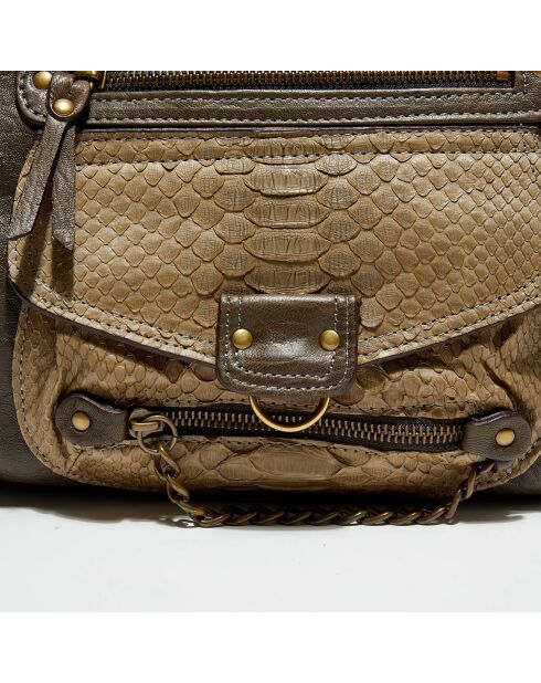 Handtasche Mini Ode aus Lammfell und Pythonleder, 32 x 22 x 3 cm, Khaki