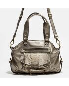 Sac à main en Cuir d'Agneau & Python Mini Ode bronze métal gris  - 35x22x3 cm