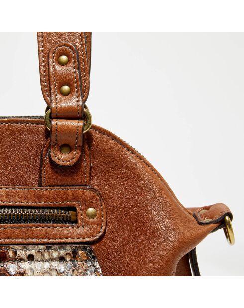 Sac à main en Cuir d'Agneau & Python Mini Ode havane - 31x22x3 cm