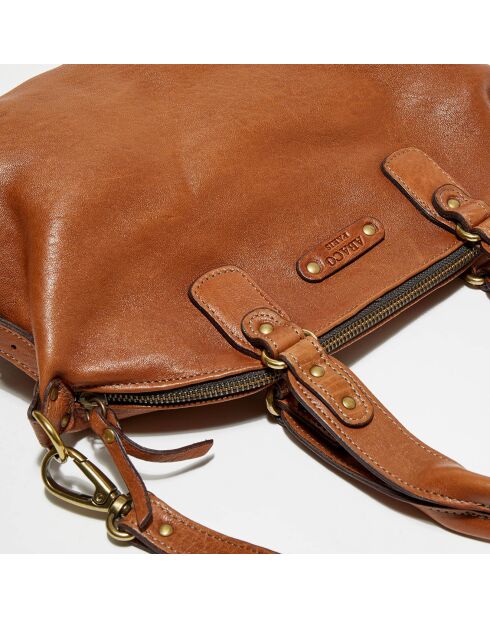 Sac à main en Cuir d'Agneau & Python Mini Ode havane - 31x22x3 cm