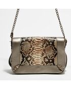 Sac bandoulière en Cuir d'Agneau & Python Seren bronze natural - 25x11x16.5 cm