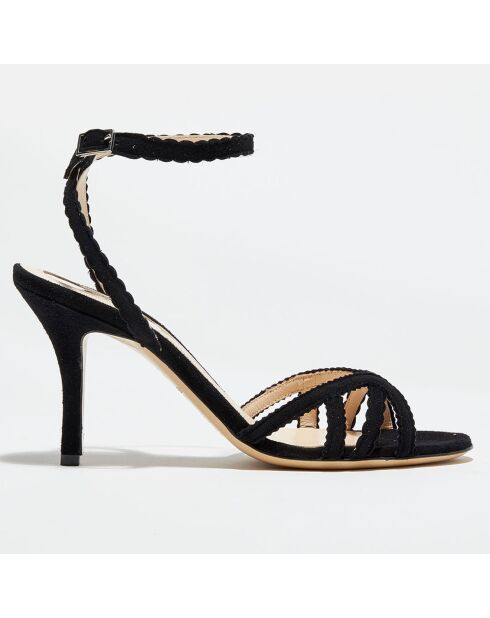 Sandales en Velours de Cuir Stella noires - Talon 9.5 cm