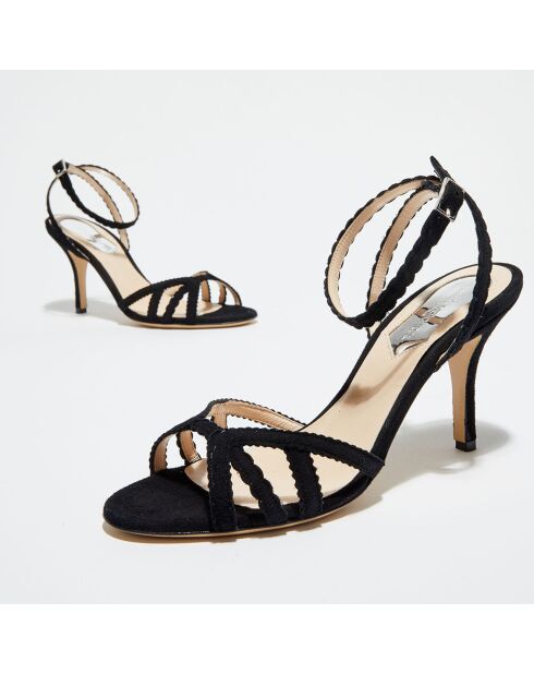 Sandales en Velours de Cuir Stella noires - Talon 9.5 cm