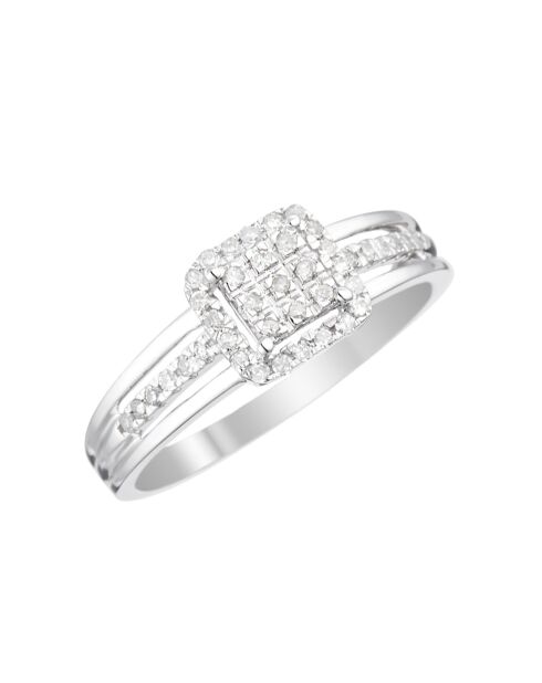 Quadratischer Ring aus 0,21 Karat Weißgold mit leuchtenden Diamanten