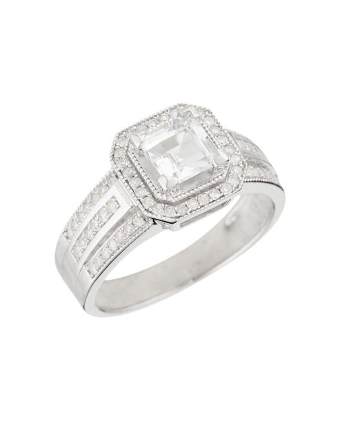 Bague Remban Diamant 0.32 ct & Topaze blanche 1.41 ct or blanc