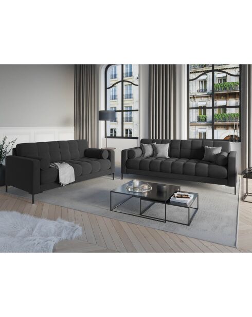 Canapé velours bali 4 places gris foncé - 217x92x78 cm