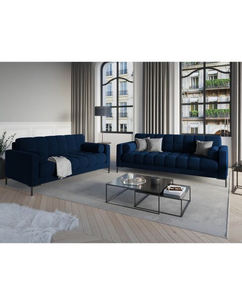 Canapé velours bali 4 places bleu roi - 217x92x78 cm