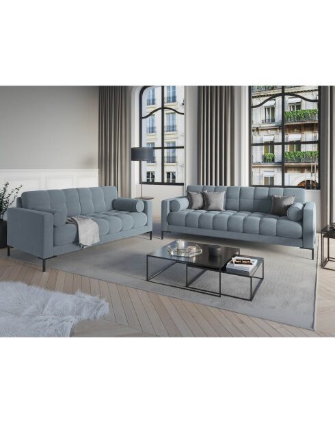 Canapé velours bali 4 places bleu clair - 217x92x78 cm