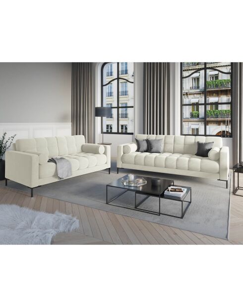 Canapé velours bali 4 places beige clair - 217x92x78 cm