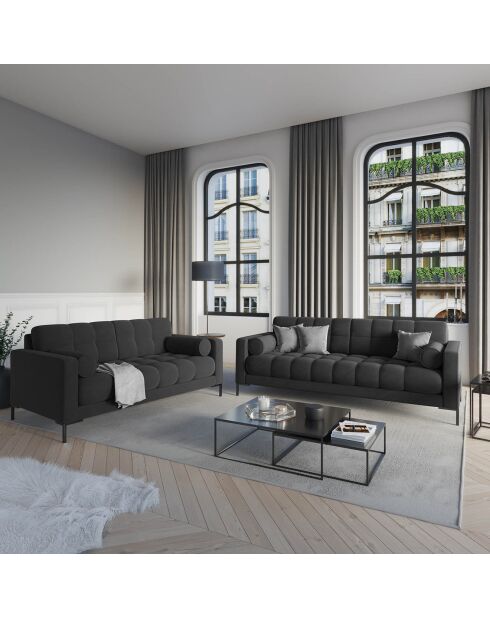 Canapé velours bali 3 places gris foncé - 177x92x78 cm