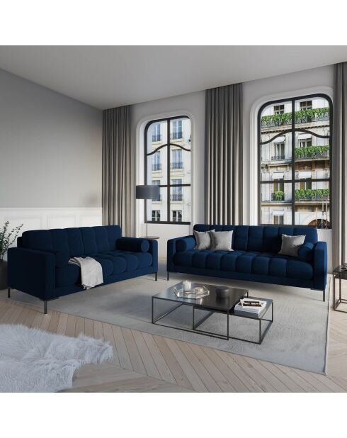 Canapé velours bali 3 places bleu roi - 177x92x78 cm