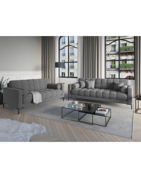 Canapé velours bali 3 places gris clair - 177x92x78 cm