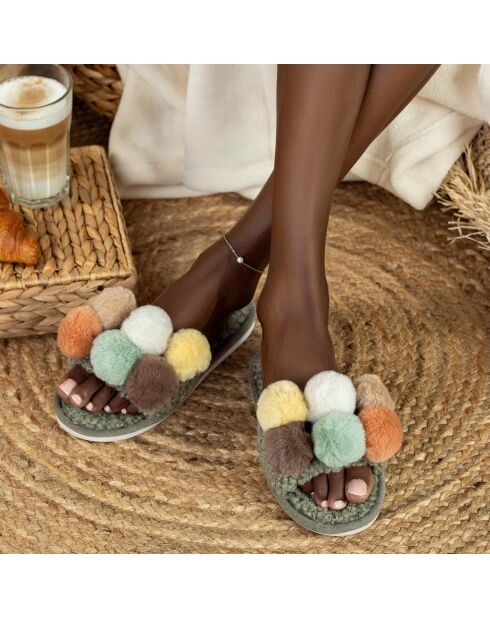 Chaussons en fausse fourrure Lucy verts