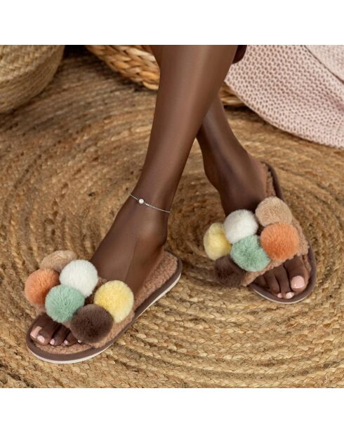 Chaussons en fausse fourrure Lucy marron