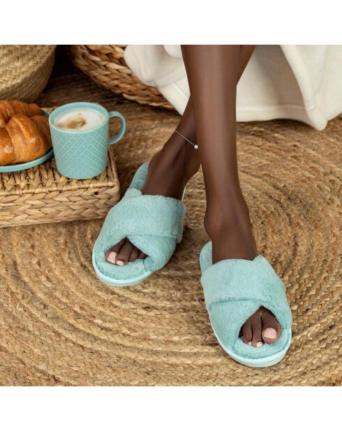 Chaussons en fausse fourrure Ivy bleus