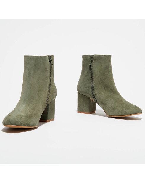 Bottines en Velours de Cuir Ines vertes - Talon 6 cm