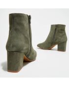 Bottines en Velours de Cuir Ines vertes - Talon 6 cm