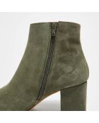 Bottines en Velours de Cuir Ines vertes - Talon 6 cm