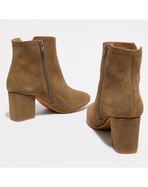 Bottines en Velours de Cuir Ines taupe - Talon 6 cm