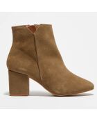 Bottines en Velours de Cuir Ines taupe - Talon 6 cm