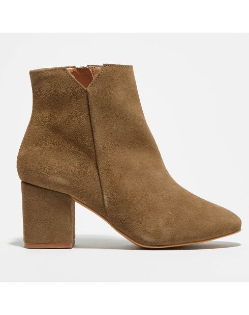 Bottines en Velours de Cuir Ines taupe - Talon 6 cm