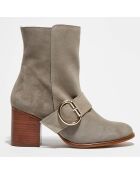 Bottines en Velours de Cuir Laly gris - Talon 6 cm