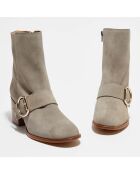 Bottines en Velours de Cuir Laly gris - Talon 6 cm