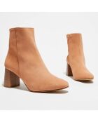 Bottines en Velours de Cuir Elsa poudre - Talon 8 cm