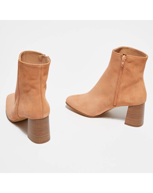 Bottines en Velours de Cuir Elsa poudre - Talon 8 cm