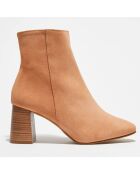 Bottines en Velours de Cuir Elsa poudre - Talon 8 cm