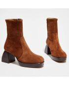 Bottines en Velours de Cuir Loanne marron - Talon 7 cm