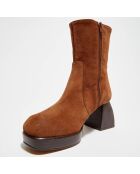 Bottines en Velours de Cuir Loanne marron - Talon 7 cm