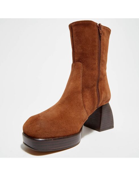 Bottines en Velours de Cuir Loanne marron - Talon 7 cm