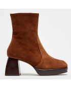 Bottines en Velours de Cuir Loanne marron - Talon 7 cm