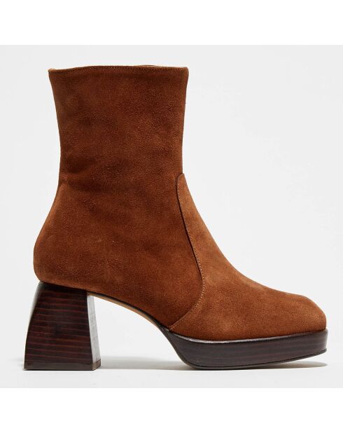 Bottines en Velours de Cuir Loanne marron - Talon 7 cm