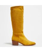 Bottes en Velours de Cuir Lina jaunes - Talon 5 cm