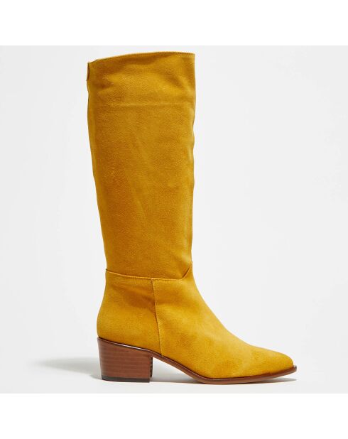 Bottes en Velours de Cuir Lina jaunes - Talon 5 cm