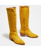 Bottes en Velours de Cuir Lina jaunes - Talon 5 cm