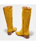 Bottes en Velours de Cuir Lina jaunes - Talon 5 cm