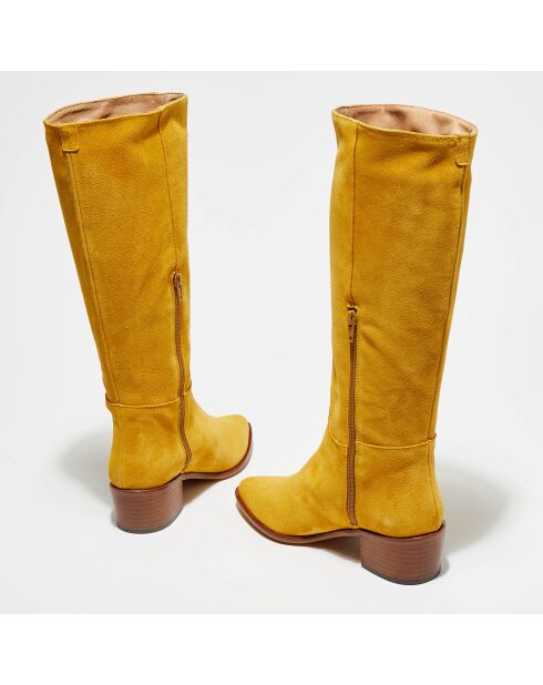 Bottes en Velours de Cuir Lina jaunes - Talon 5 cm