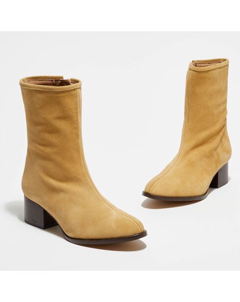 Bottines en Velours de Cuir Amelia beiges