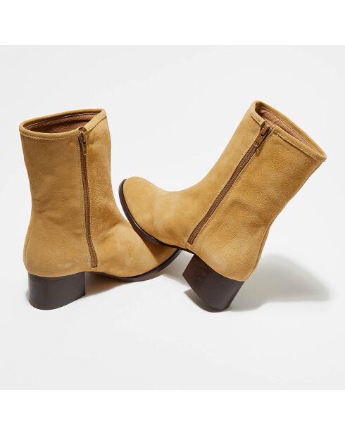 Bottines en Velours de Cuir Amelia beiges