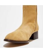 Bottines en Velours de Cuir Amelia beiges