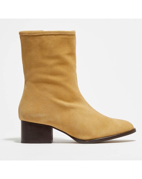 Bottines en Velours de Cuir Amelia beiges