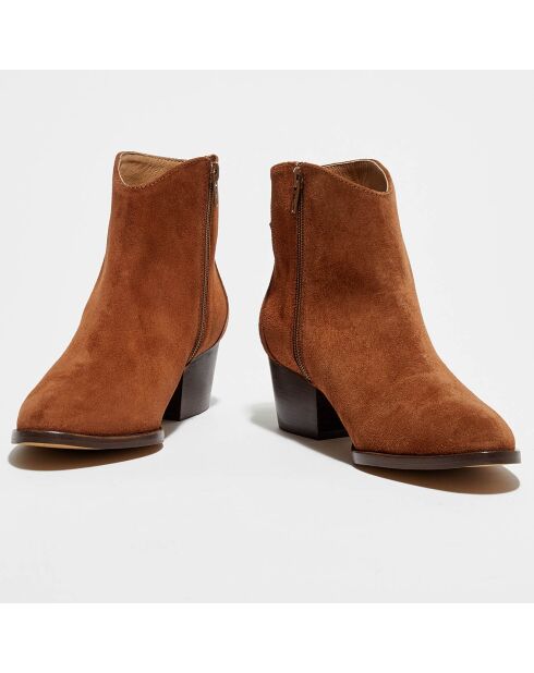 Bottines en Velours de Cuir Emma marron - Talon 5.5 cm