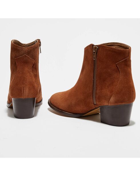 Bottines en Velours de Cuir Emma marron - Talon 5.5 cm